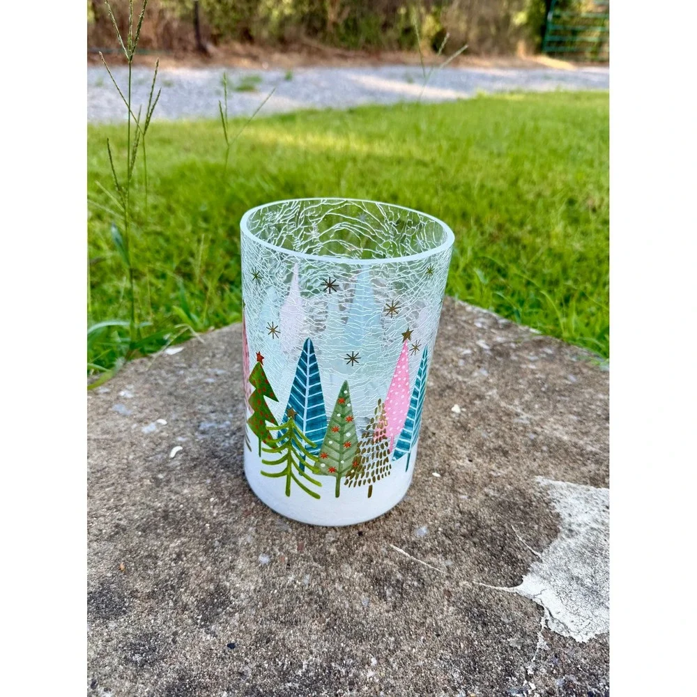 Yankee Candle Crackle Trees Glass Jar Holder Multi Color Christmas Holiday